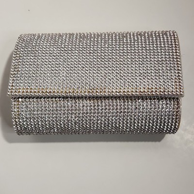 Kelly & Katie Silver Crystal Clutch with Chain Strap 6in