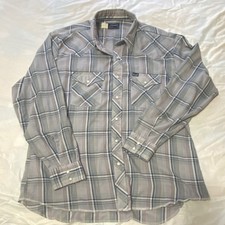 Vintage Wrangler Mens XL Pearl Snap Western Shirt Gray Plaid USA Made Cowboy
