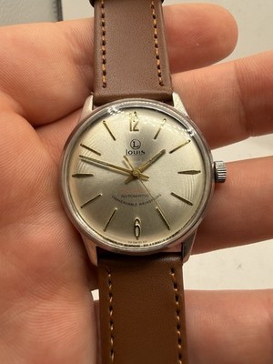 VINTAGE Louis 25 Jewels Automatic Swiss Stainless Steel Mens Wrist Watch RUNS