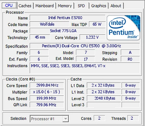 Intel Pentium E5700  SLGTH CPU Processor 3.00GHZ 2M 800MHz LGA775 - Image 3 of 3