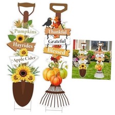 2 Sets 40" Fall Decorative Yard Signs with Stakes, Plastic Sunflowers