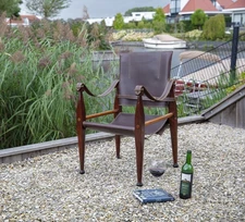 Authentic Models MF122 Bridle Leather Campaign Chair – Brown Maple/Brass