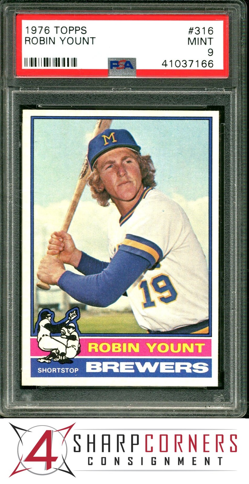 1976 TOPPS #316 ROBIN YOUNT BREWERS HOF PSA 9