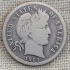 1914 S Barber Dime VG : Very Good, Low Mintage 2.1M, SF Mint - .9 Fine Silver