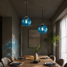 2 Pack 8" Blue Glass Pendant Light Dining Room Kitchen Island Chandelier Fixture