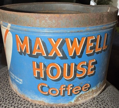 VINTAGE 1950S MAXWELL HOUSE COFFEE TIN CAN 1 LB BLUE DRIP GRIND W
