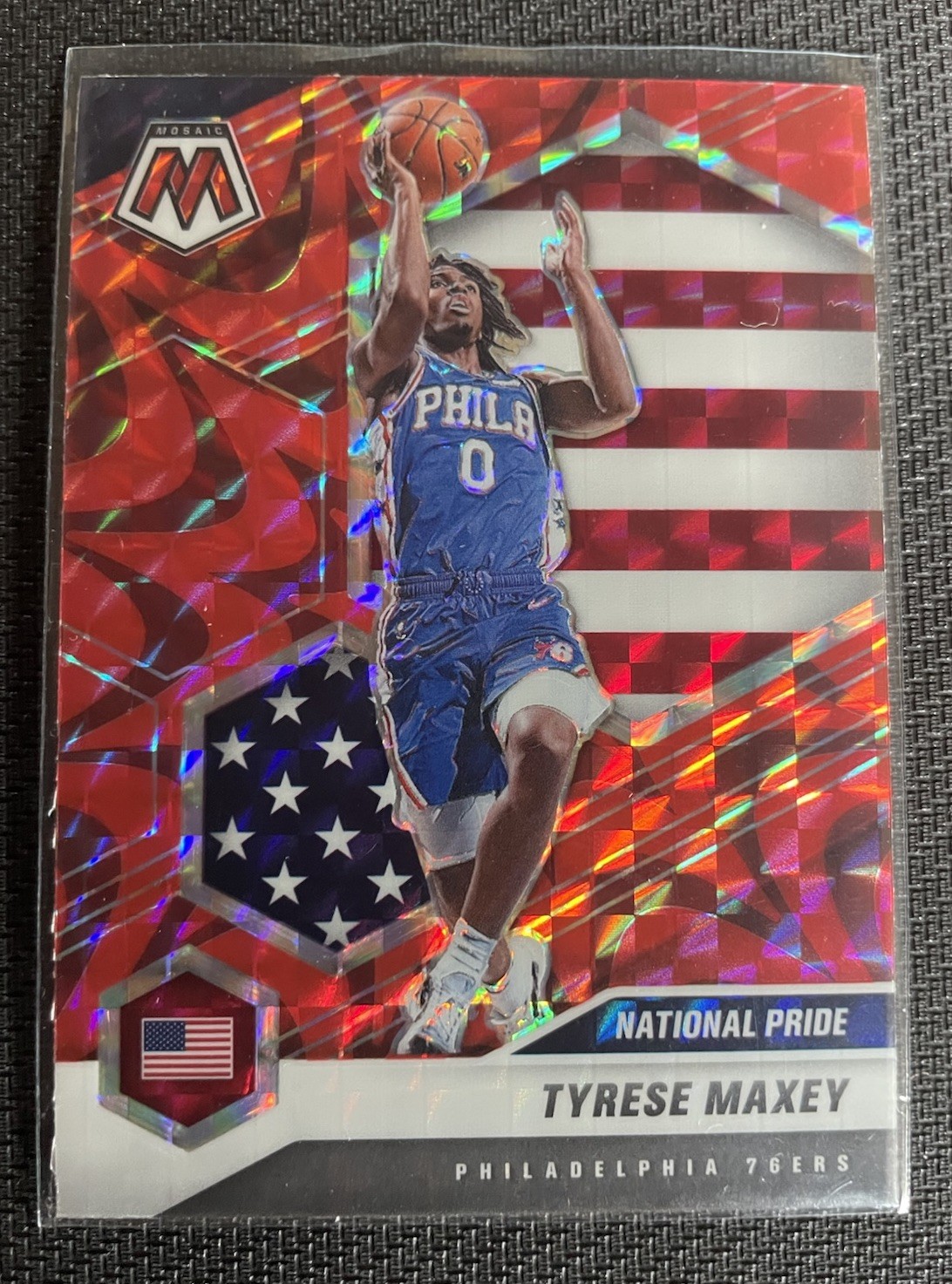2020-21 Panini Mosaic - National Pride Tyrese Maxey #259 Red Mosaic Prizm (RC)