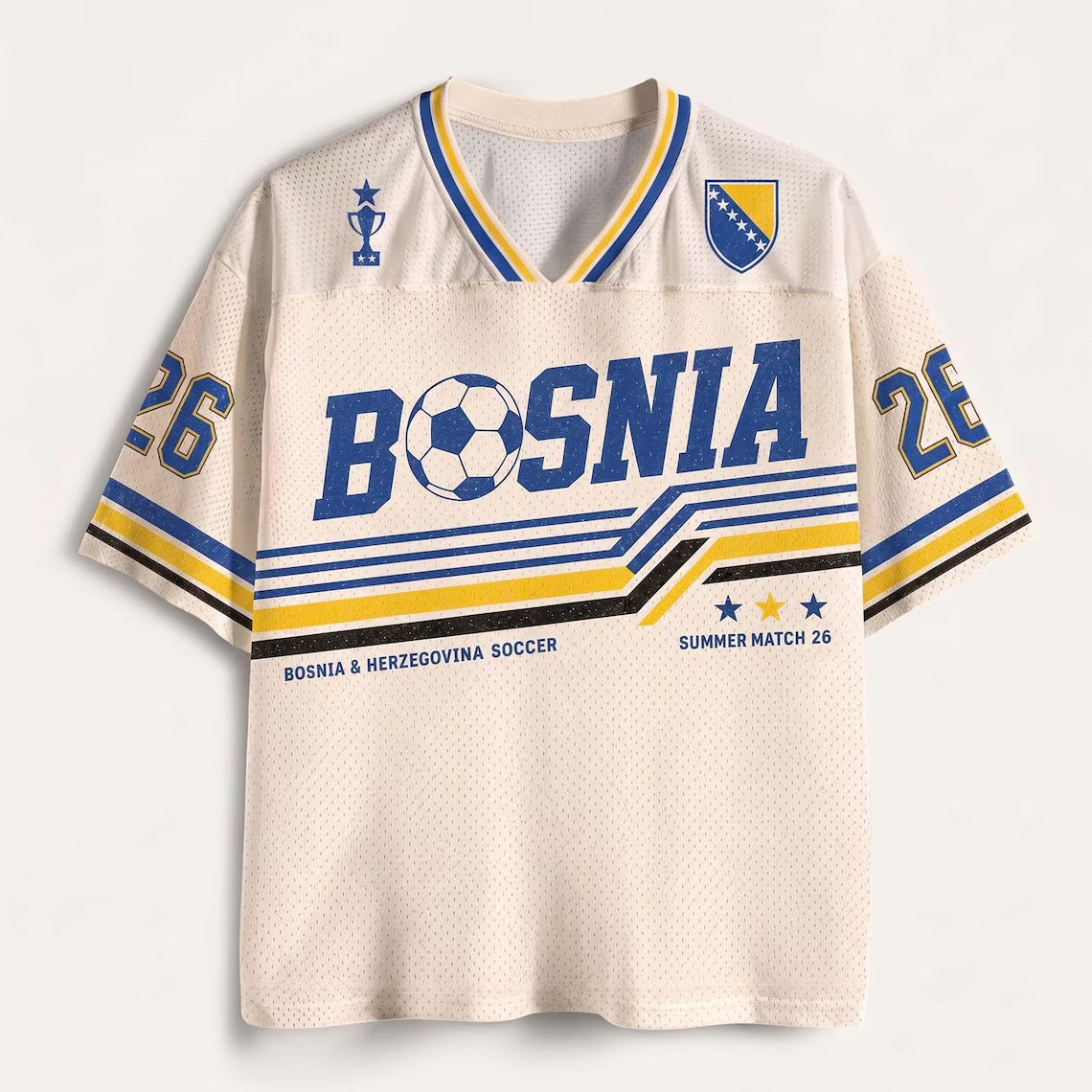 Retro B-H Soccer Mesh Jersey, Vintage Bosnian Football Shirt, Supporter Gift