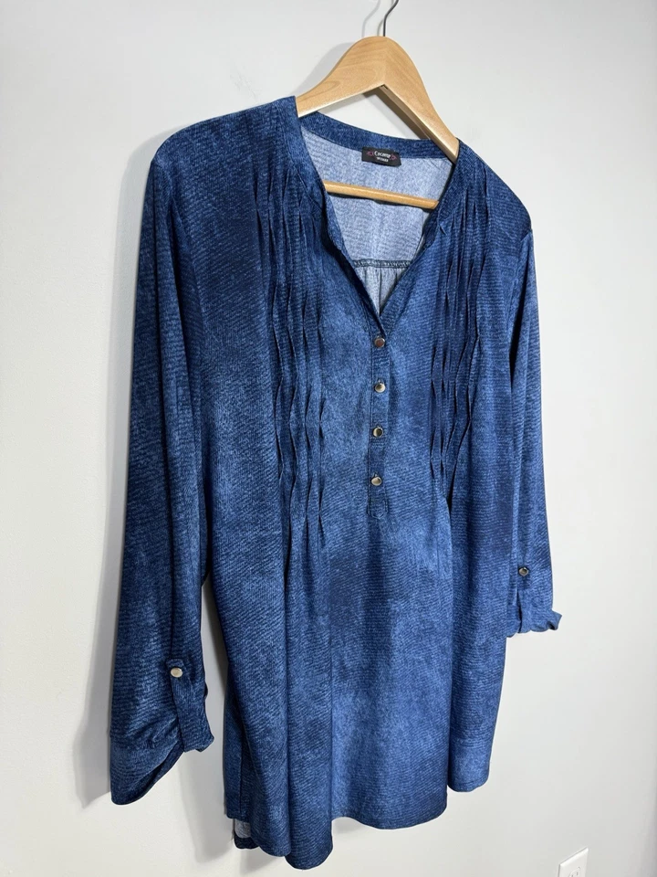 Top Cocomo para mujer 3X azul manga con lengüeta enrollable elástica manga 3/4 Foto 3 de 4