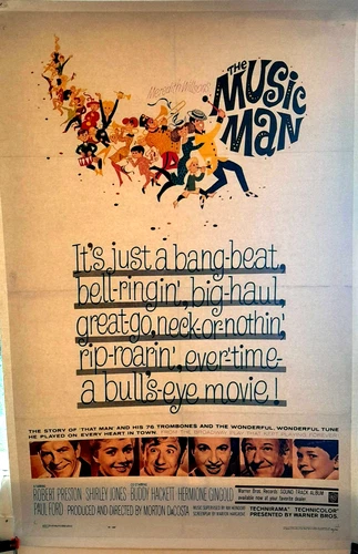 THE MUSIC MAN '62 ORIGINAL 1sht LINEN BACKED stars ROBERT PRESTON "BEST PICTURE"