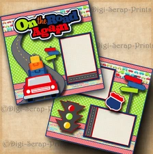 ON THE ROAD AGAIN ~ vacation 2 premade scrapbook pages travel paper ~ DIGISCRAP