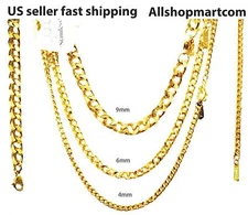  Chain Necklace Bracelet 18 k gold plated  Link Curb Cuban 4,6,9mm 7-36'' Men's