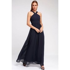 NEW Lulus Air of Romance Navy Blue Maxi Dress MEDIUM Bridesmaid Formal