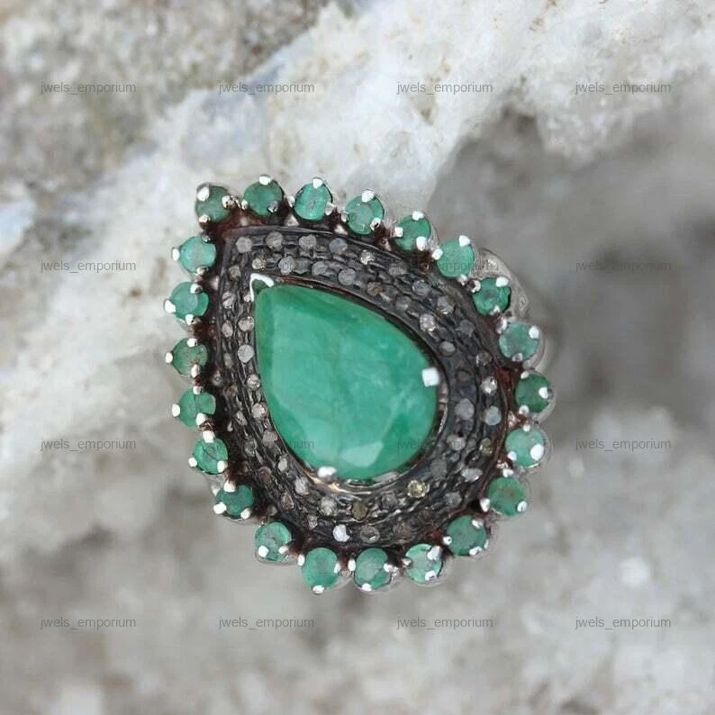 925 Пробы натуральный груши кианит заявление обручальное кольцо - Изображение 4 из 4