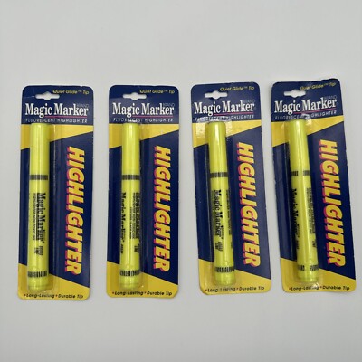 1993 SEALED 4 Magic Marker Yellow Highlighters Binney & Smith Lot Prop Stock Vtg