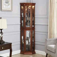 Corner Curio Cabinet Display Cabinet with Lights&Adjustable Glass Shelves