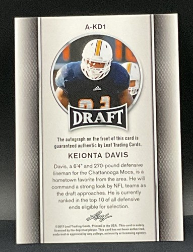 2017 Leaf Draft Auto Keionta Davis #A-KD1 Auto - Picture 2 of 2