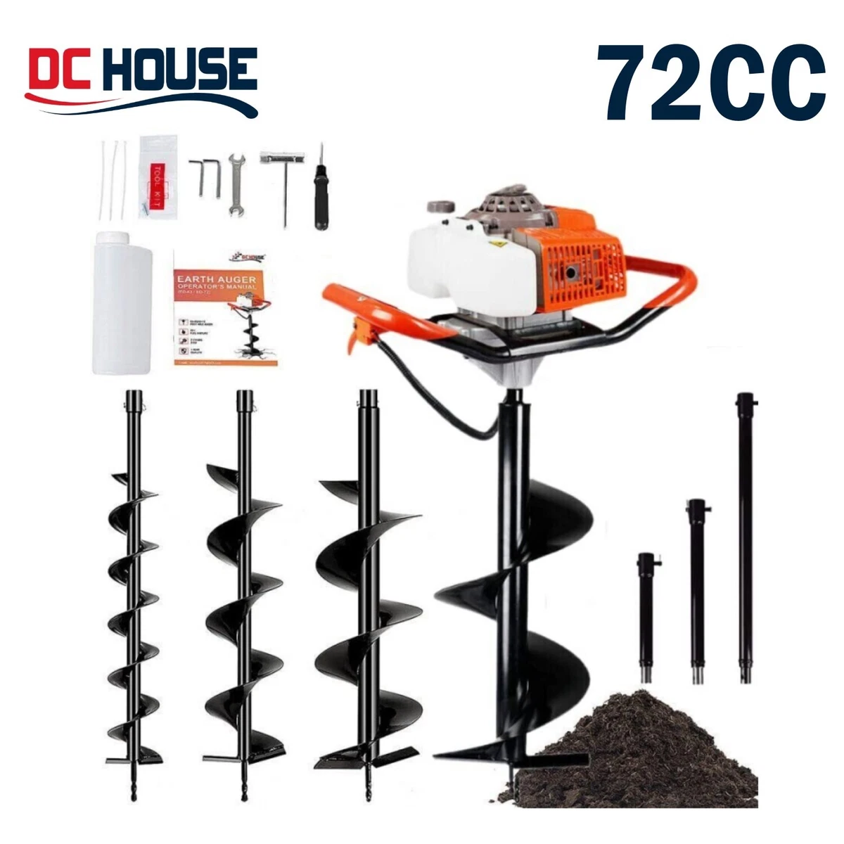 72CC 4HP Gas Powered Post Hole Digger w 4 6 8 10 12 Earth