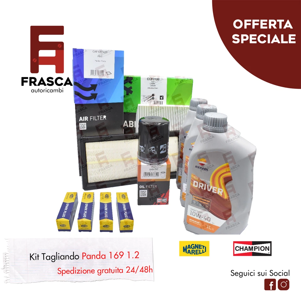 Kit Tagliando Tre Filtri + 4 Candele Fiat Panda 169 1.2 Benzina 60 CV 69 CV