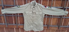 Vintage US Army Shirt-Long Sleeve-3 Patches-Tan-Korean War Era-Button Up-Pockets