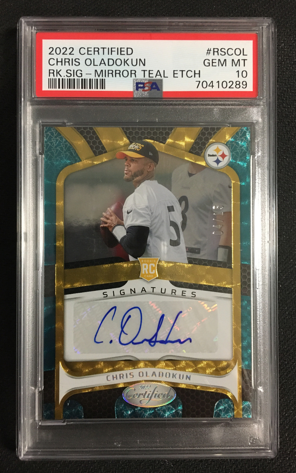 Chris Oladokun Panini Certified Rookie Signatures #RSCOL Mirror Teal Etch