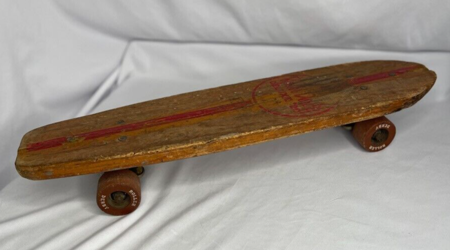 希少☆1960年代 ビンテージ Roller Dirby スケートボード 1960's Roller Derby Deluxe #20 Wooden Skateboard with Red Clay