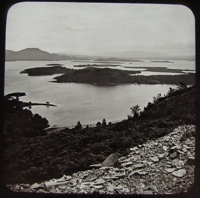Glas magische Laterne Dia Loch Lomond um 1890 altes viktorianisches Foto Schottland See