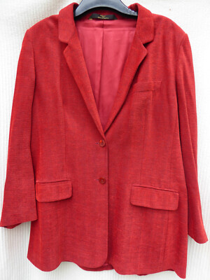 Marks & Spencer St Michael Red Soft Textured Long Jacket Blazer Size 18