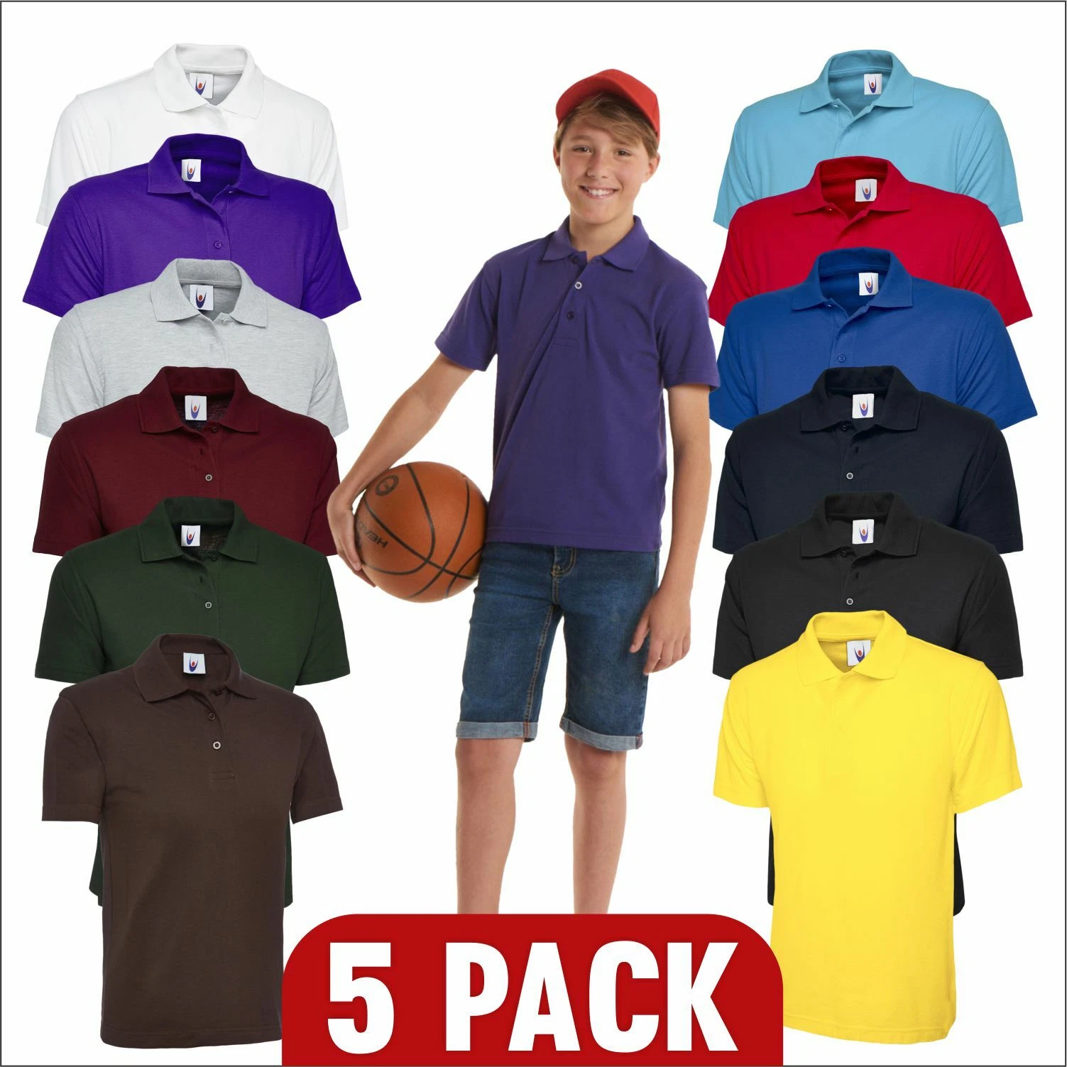 5 PACK Boys & Girls Classic Pique Poloshirt Kids School Casual Polo Tee T Shirt