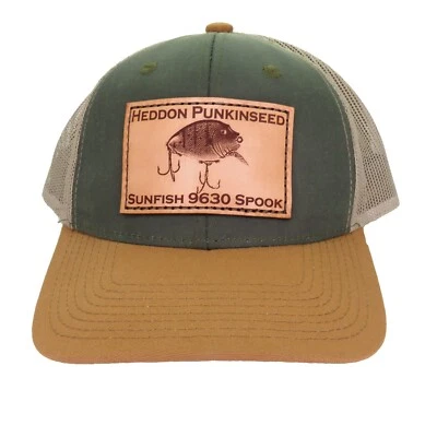 Heddon Punkinseed Hat Cap Snapback Leather Patch Sewn Trucker Adjustable 9630