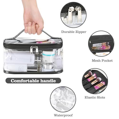 HAOGUAGUA Clear Makeup Cosmetic Bag with Brush Compartment, Portable BLACK eBay