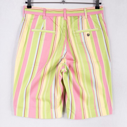Loudmouth Golf Shorts Mens 32 Pink Green Stripe Cotton Stretch Bermuda - Picture 3 of 9