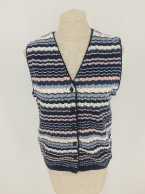 VTG Northern Reflections Sweater Vest Women's Medium  Button Front Striped 