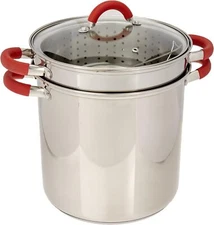 12 Qt Multifunction Stainless Steel Pasta Cooker w/ Encapsulated Base Vented Lid