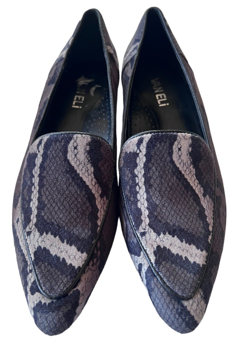 Vaneli Womens Kelvin Black Gray Snake Velvet Loafers  Vaneli Flats Shoes 9 N Women’s Snake Print Slip On Shoes main image 0