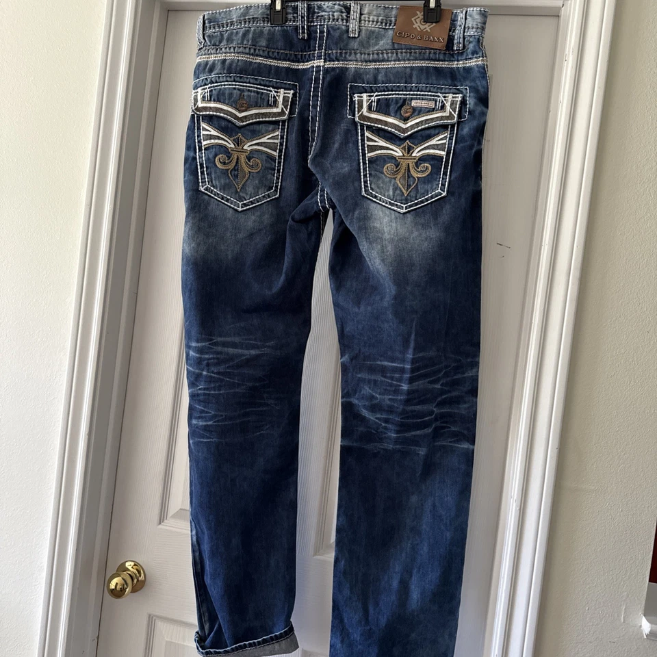 Jeans Cipo & Baxx Para Hombre Azul Denim Calce Regular 5 Bolsillos Pierna Recta 40x32 NUEVO Foto 2 de 4