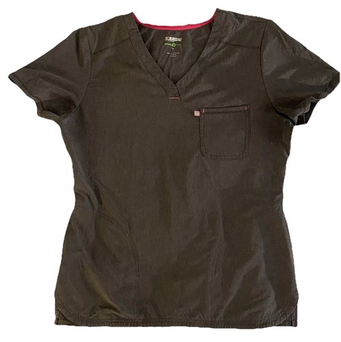 Scrubstar Scrub Top Gray With Pink Stitching Size Medium