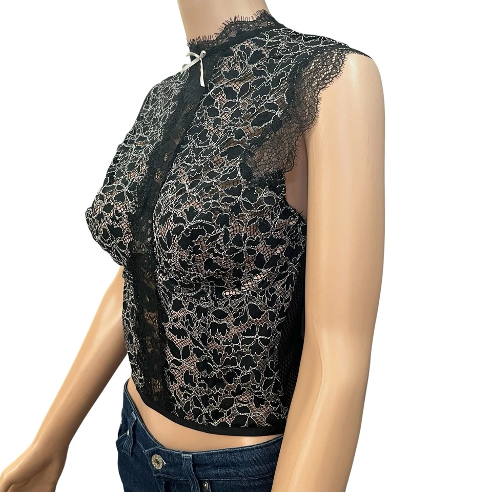 Corsé Top Cuello Alto Victoria's Secret 36D Floral Encaje Semi Transparente Lazo Coqueta Foto 2 de 4