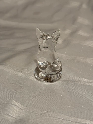 Steuben Art Glass Fox Figurine Lloyd Atkins Signed Crystal Seated Paperweight