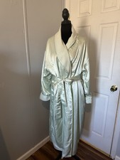 Valerie Stevens Ivory Satin Belted Robe Tie Closure Collared Long Sleeve L