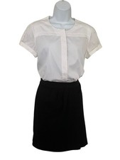 Tory Burch Colorblock Shirt Dress Sz 6 White Top Black Skirt Cotton Academia
