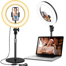 Desk Ring Light with Stand, 10.5'' Selfie Phone Light for Video Recording, Ad...