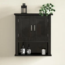 Wood Wall Cabinet with Doors, Medicine Cabinet with Adjustable Shelves Over T...