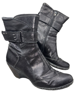 Khrio Vera Pelle BLACK Leather Zip Ankle Boots Womens Size 40 EU Goth Witchy