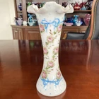 Gorgeous Vintage Fenton Consolidated Charleton Handpainted Vase Ruffled Top 10.7