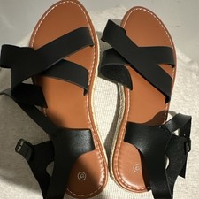 Black Strappy Synthetic Women's Sandals Buckle Solid Summer Casual