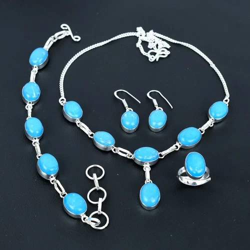 Sleeping Beauty Turquoise 925 Sterling Silver Oval Gemstone Jewelry Set PG 1026