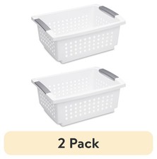  2 Pack  Medium Stacking Basket, Open Plastic Bin, Space Saving Organizers, Whi