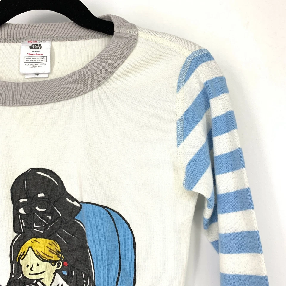 Camisa Hanna Andersson Niños Talla 10 Azul/Blanco Star Wars Pijama Rayas Foto 3 de 4