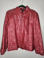 Vintage Pamela McCoy Red Studded Model Jacket Floral Full Zip Up Vibrant Rose